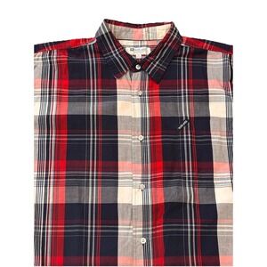 Ecko‎ Unltd Mens 3X Button Up Plaid Short Sleeve Red Blue Casual Dress Shirt